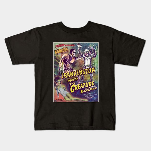 Frankenstein vs. The Creature From The Black Lagoon Kids T-Shirt by Drive-In Mob